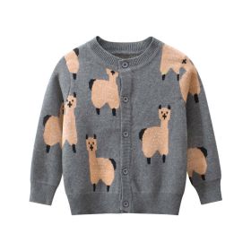 Baby Boy Cartoon Llama Embroidered Pattern Button Front Knitted Cardigan (Size/Age: 120 (5-7Y))