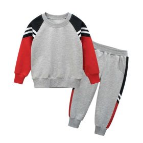 Baby Boy Contrast Design Hoodies Combo Side Print Trousers Sport Style Sets (Color: Red, Size/Age: 120 (5-7Y))