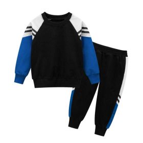 Baby Boy Contrast Design Hoodies Combo Side Print Trousers Sport Style Sets (Color: Blue, Size/Age: 130 (7-8Y))