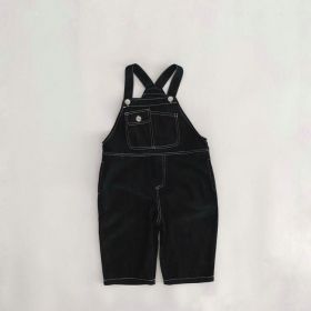 Baby Boy And Girl Solid Color Design Strap Rompers (Color: Black, Size/Age: 90 (12-24M))