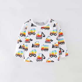 Baby Boy Cartoon Truck Pattern Longsleeve O-Neck Shirt (Color: White, Size/Age: 140 (8-10Y))