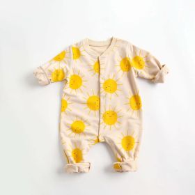 Baby Cartoon Sun Pattern Snap Button Long Sleeved Romper In Spring & Autumn (Color: Yellow, Size/Age: 73 (6-9M))