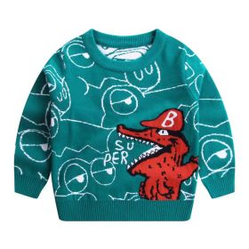 Baby Boy 1pcs Cartoon Dinosaur Embroidered Pattern Fleece Warm Sweater (Color: Green, Size/Age: 90 (12-24M))