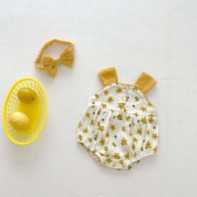 Baby Girl Floral Print Sleeveless Suspenders Onesies (Color: Yellow, Size/Age: 100 (2-3Y))