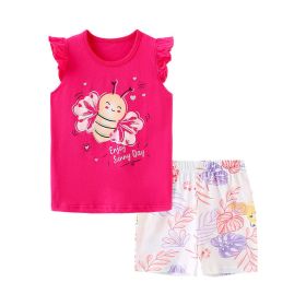 Baby Girl Floral Pattern Crewneck T-Shirt Summer Clothing Sets (Color: Pink, Size/Age: 140 (8-10Y))