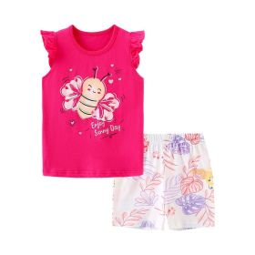 Baby Girl Floral Pattern Crewneck T-Shirt Summer Clothing Sets (Color: Pink, Size/Age: 110 (3-5Y))