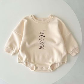 Baby Dinosaur Print Pattern Pullover Onesies In Autumn (Color: Apricot, Size/Age: 66 (3-6M))