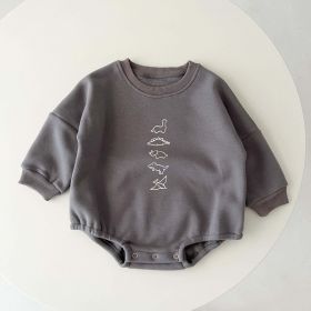 Baby Dinosaur Print Pattern Pullover Onesies In Autumn (Color: Brown, Size/Age: 66 (3-6M))