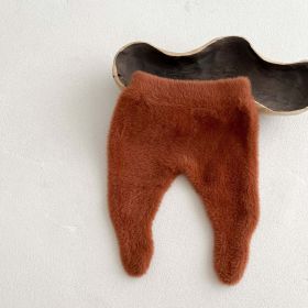 Baby Boy And Girl Solid Color Faux Mink Fleece Warm Outing Socks (Color: Brown, Size/Age: 90 (12-24M))