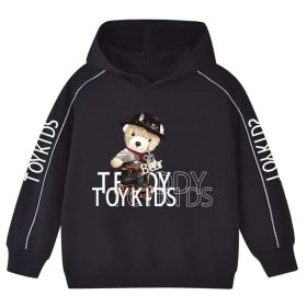 Baby Boy Cartoon Bear Pattern Glowing Tape Design Hoodies With Cap (Color: Navy Blue (Dark Blue), Size/Age: 110 (3-5Y))