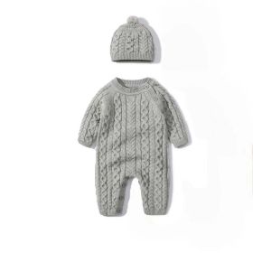 Baby Solid Color Crochet Knitted Pattern Shoulder Button Design Rompers (Color: Grey, Size/Age: 59 (0-3M))
