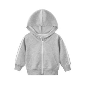 Baby Side Striped Pattern Zipper Front Design Sport Style Coat With Hat (Color: Grey, Size/Age: 100 (2-3Y))