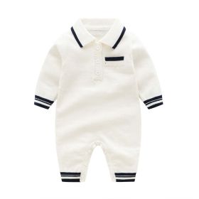 Baby Solid Color Quarter Button Design Lapel Knitted College Style Rompers (Color: White, Size/Age: 73 (6-9M))