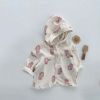 Baby Waffle Fabric Cartoon Bear Print Single Breasted Design Cardigan With Hat