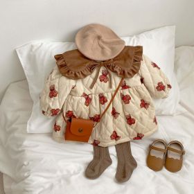 Baby Cartoon Bear Graphic Cute Style Quilted Warm Long Sleeve Dress & Jumpsuit (Color: Brown, Size/Age: 73 (6-9M))