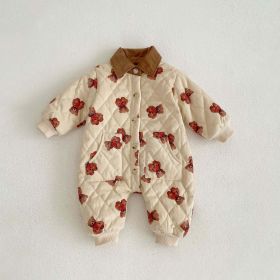 Baby Cartoon Bear Graphic Cute Style Quilted Warm Long Sleeve Dress & Jumpsuit (Color: Coffee, Size/Age: 90 (12-24M))