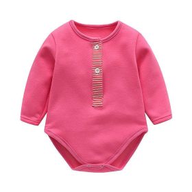 Baby Girl Striped Quarter Button Design Solid Color Long Sleeves Triangle Bodysuit (Color: Pink, Size/Age: 73 (6-9M))