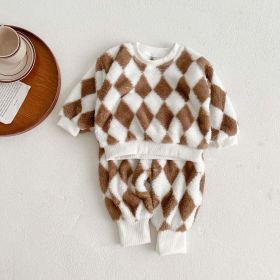 Baby Fashion Pattern Double-Sided Fleece Long Sleeve Sets (Color: Brown, Size/Age: 80 (9-12M))