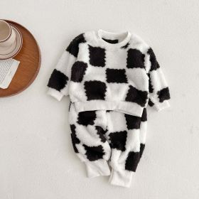 Baby Fashion Pattern Double-Sided Fleece Long Sleeve Sets (Color: Black, Size/Age: 100 (2-3Y))