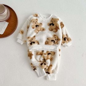 Baby Fashion Pattern Double-Sided Fleece Long Sleeve Sets (Color: White, Size/Age: 66 (3-6M))
