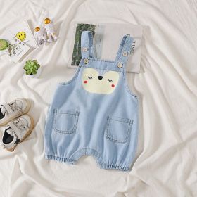 Baby Printed Pattern Light Blue Denim Short Crotch Overalls (Color: Blue, Size/Age: 90 (12-24M))