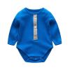 Baby Girl Striped Quarter Button Design Solid Color Long Sleeves Triangle Bodysuit