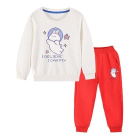 Baby Girl Cute Bunny Graphic Hoodie Combo Loose Trousers Soft Cotton Sets (Color: Ivory, Size/Age: 100 (2-3Y))