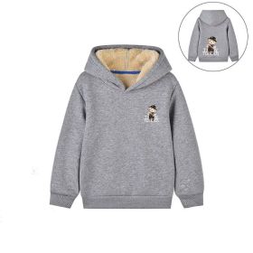 Baby Cartoon Bear Print Pattern Fleece Thickened Hooded Sweatshirt (Color: Grey, Size/Age: 150 (10-12Y))