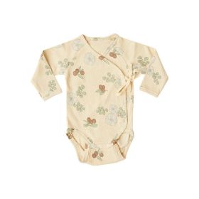 Baby Boy And Girl Flower Pattern Side Belted Design Soft Cotton Onesies (Color: Apricot, Size/Age: 73 (6-9M))