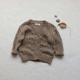 Baby Crochet Kint Pattern Solid Color V-Neck Single Breasted Cardigan (Color: Coffee, Size/Age: 73 (6-9M))