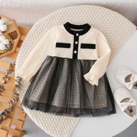 Baby Girl Polka Dot Mesh Overlay Design Patchwork Princess Dress (Color: White, Size/Age: 100 (2-3Y))