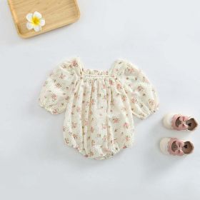 Baby Girl Ditsy Flower Pattern Or Solid Color Long Sleeve Bodysuit (Color: Pink, Size/Age: 73 (6-9M))