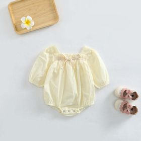 Baby Girl Ditsy Flower Pattern Or Solid Color Long Sleeve Bodysuit (Color: Beige, Size/Age: 80 (9-12M))