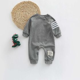 Baby Solid Color Side Striped Sleeve High Elastic Cotton Jumpsuit (Color: Grey, Size/Age: 80 (9-12M))