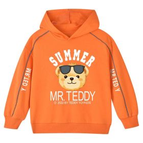 Baby Boy Cartoon Bear Pattern Glowing Tape Design Hoodies With Cap (Color: Orange, Size/Age: 90 (12-24M))