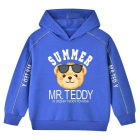 Baby Boy Cartoon Bear Pattern Glowing Tape Design Hoodies With Cap (Color: Blue, Size/Age: 120 (5-7Y))