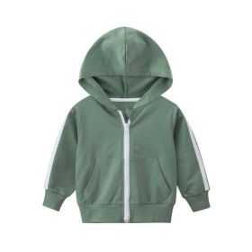 Baby Side Striped Pattern Zipper Front Design Sport Style Coat With Hat (Color: Green, Size/Age: 90 (12-24M))