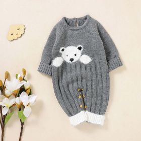 Baby Bear Jacquard Design Long Sleeve Cute Knitted Jumpsuits (Color: Grey, Size/Age: 90 (12-24M))