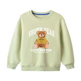 Baby Bear And Letter Print Pattern Pullover Cotton Long Sleeve Hoodies (Color: Green, Size/Age: 130 (7-8Y))