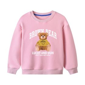 Baby Bear And Letter Print Pattern Pullover Cotton Long Sleeve Hoodies (Color: Pink, Size/Age: 130 (7-8Y))