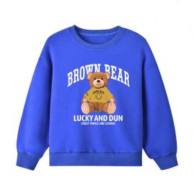 Baby Bear And Letter Print Pattern Pullover Cotton Long Sleeve Hoodies (Color: Blue, Size/Age: 120 (5-7Y))