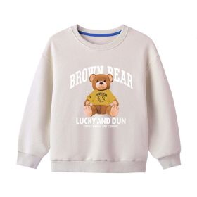 Baby Bear And Letter Print Pattern Pullover Cotton Long Sleeve Hoodies (Color: Beige, Size/Age: 100 (2-3Y))