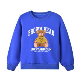 Baby Bear And Letter Print Pattern Pullover Cotton Long Sleeve Hoodies (Color: Blue, Size/Age: 140 (8-10Y))