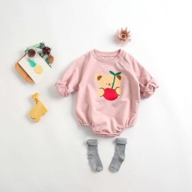 Newborn Baby Cartoon Graphic Shoulder Buckle Design Soft Onesies Bodysuit (Color: Pink, Size/Age: 80 (9-12M))