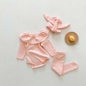Baby Girl Dot Pattern Ruffle Neck Design Tops Combo Leggings & 3-Piece Sets Pajamas (Color: Pink, Size/Age: 90 (12-24M))