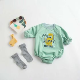 Newborn Baby Cartoon Graphic Shoulder Buckle Design Soft Onesies Bodysuit (Color: Green, Size/Age: 73 (6-9M))