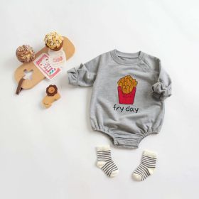 Newborn Baby Cartoon Graphic Shoulder Buckle Design Soft Onesies Bodysuit (Color: Grey, Size/Age: 90 (12-24M))