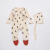 Baby Printed Graphic Side Button Design Long Sleeved Jumpsuit Romper Pajamas With Hat