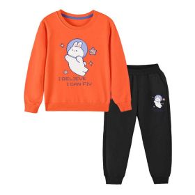 Baby Girl Cute Bunny Graphic Hoodie Combo Loose Trousers Soft Cotton Sets (Color: Orange, Size/Age: 110 (3-5Y))