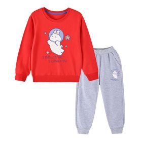 Baby Girl Cute Bunny Graphic Hoodie Combo Loose Trousers Soft Cotton Sets (Color: Khaki, Size/Age: 90 (12-24M))